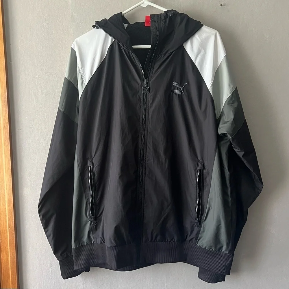 Puma Men’s Black and White Track Jacket Size Large